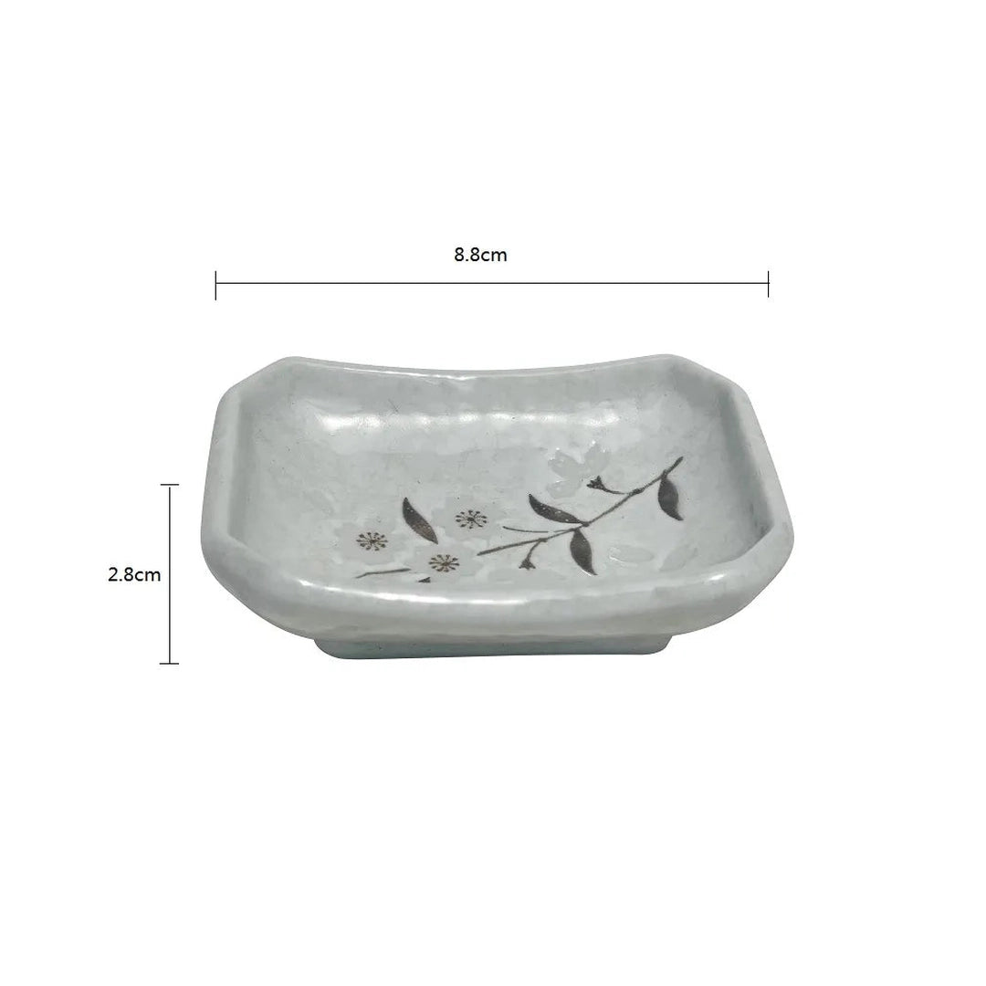 Mino Yaki White Sakura Japanese Porcelain Rectangular Dipping Dish