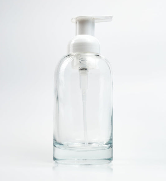 Glass bottle with foaming pump dispenser