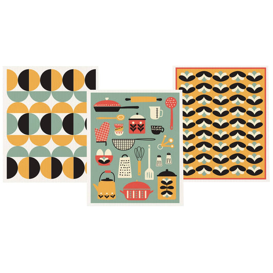 Reusable Swedish Sponge Retro Days - Set of 3 | prettycleanshop.myshopify.com