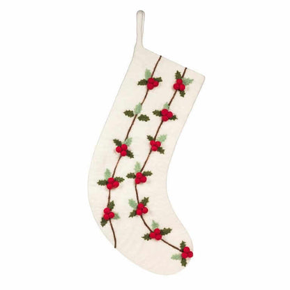 Holly & Berries Felt Stocking-Pretty Clean Shop