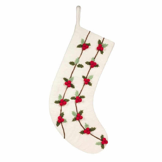 Holly & Berries Felt Stocking-Pretty Clean Shop