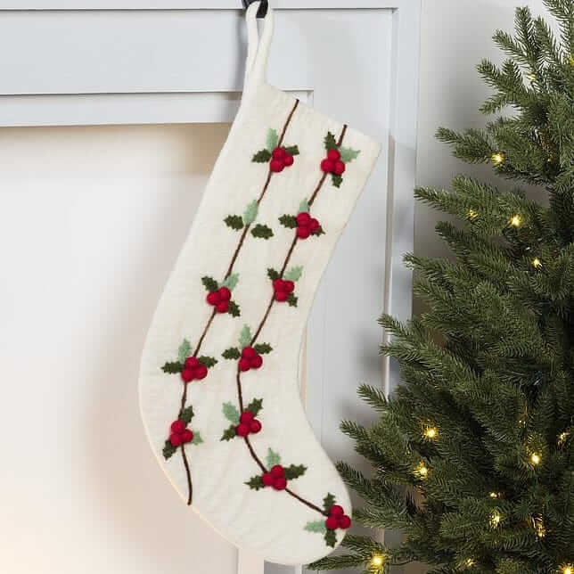 Holly & Berries Felt Stocking-Pretty Clean Shop