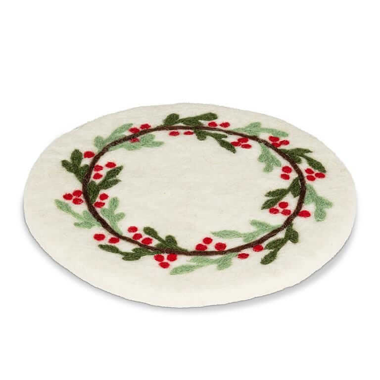 Mistletoe & Berries Felt Trivet-Pretty Clean Shop