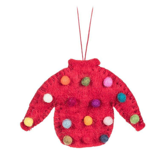 Felted Wool Sweater with Pompons Ornament