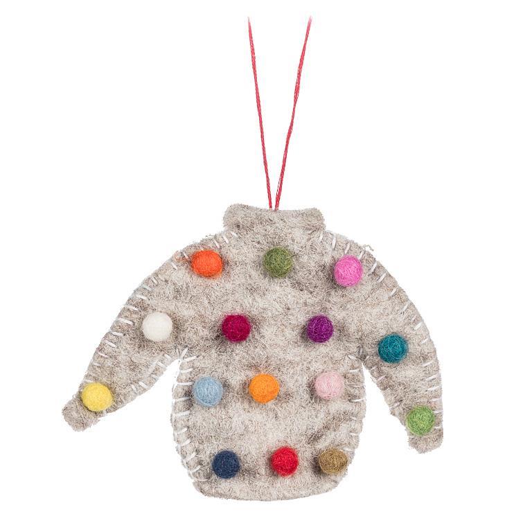 Felted Wool Sweater with Pompons Ornament
