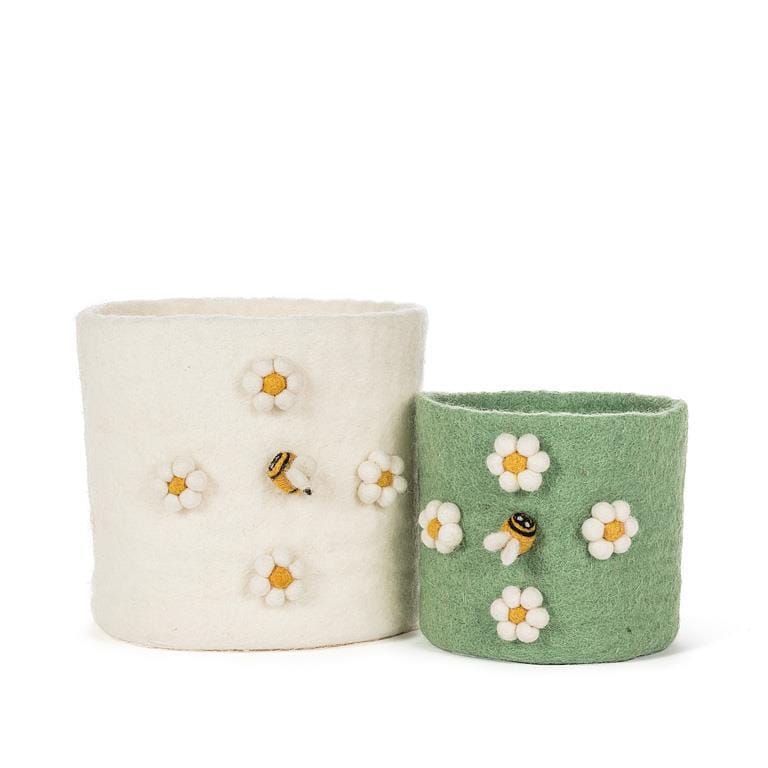 Felt Pompon Flower & Bee Planter Green | prettycleanshop