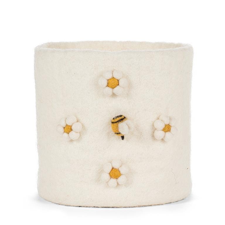 Felt Pompon Flower & Bee Planter White | prettycleanshop