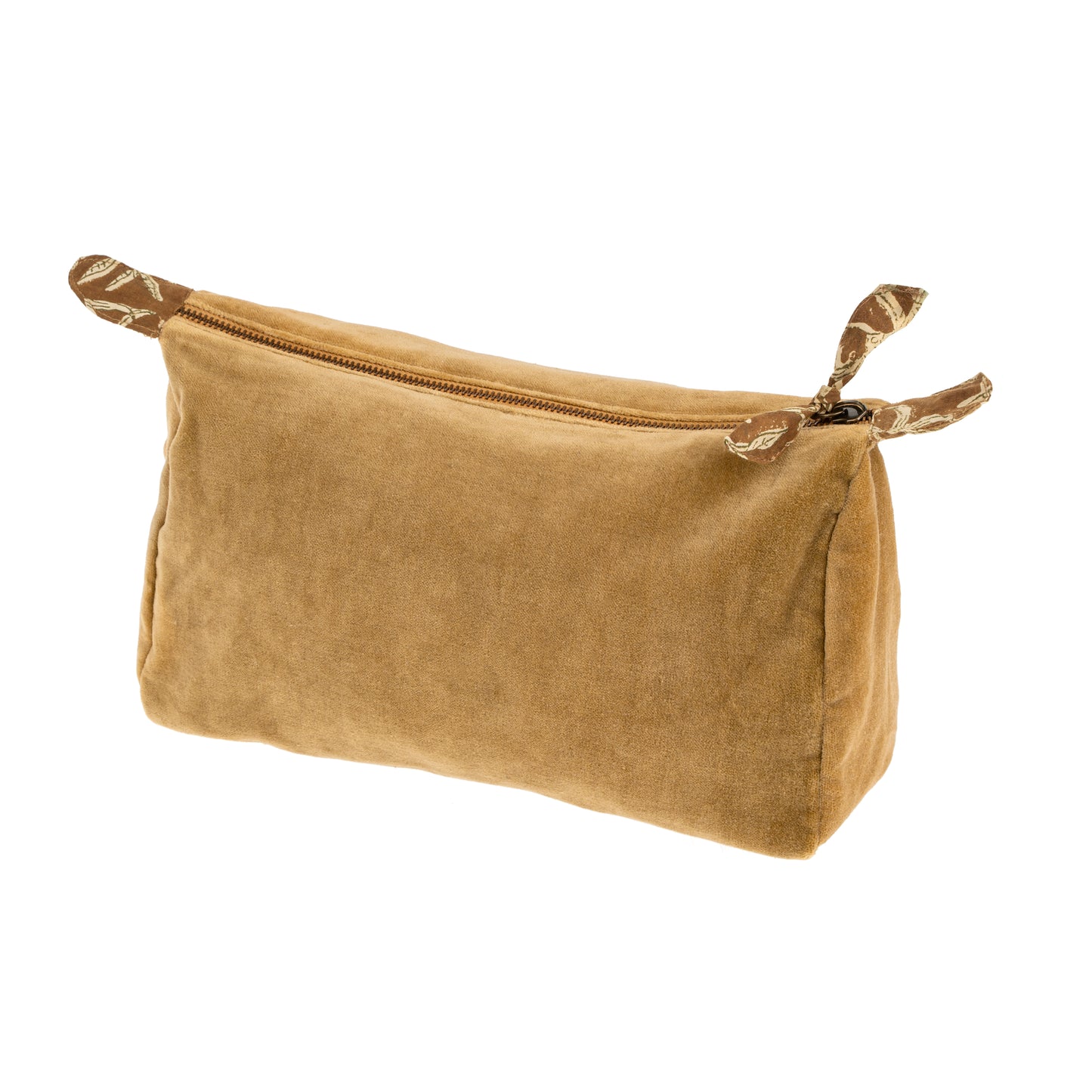 Block Print Lined Velvet Zipper Pouch - Camel