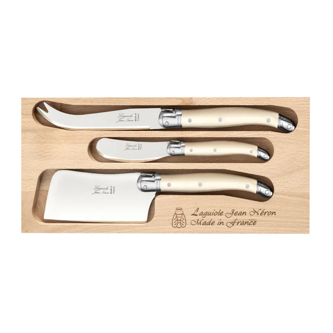 Laguiole Cheese Knife Trio Cream Handle | prettycleanshop