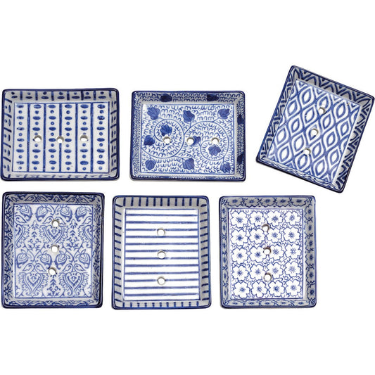 Blue Rectangle Soap Dish Assorted Patterns