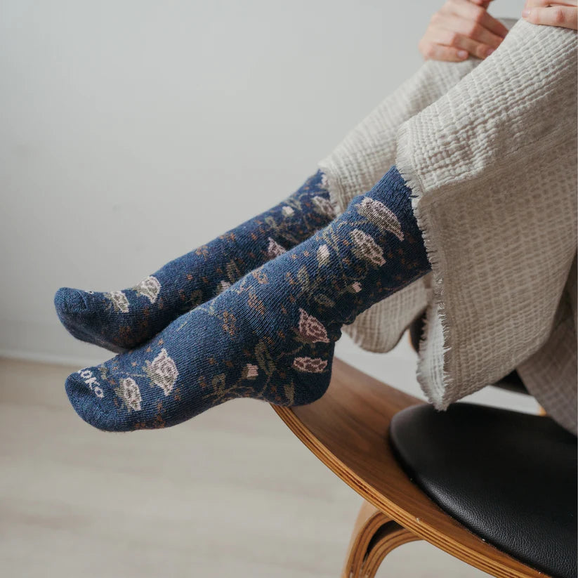 Thick Print Alpaca Socks-Blue rose