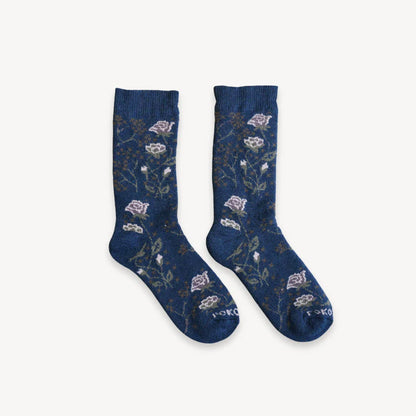 Thick Print Alpaca Socks-Blue rose
