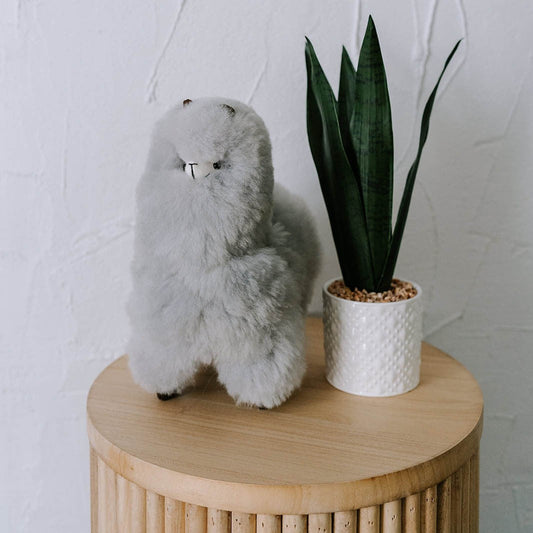Alpaca Fur Standing Alpaca Stuffy - Grey
