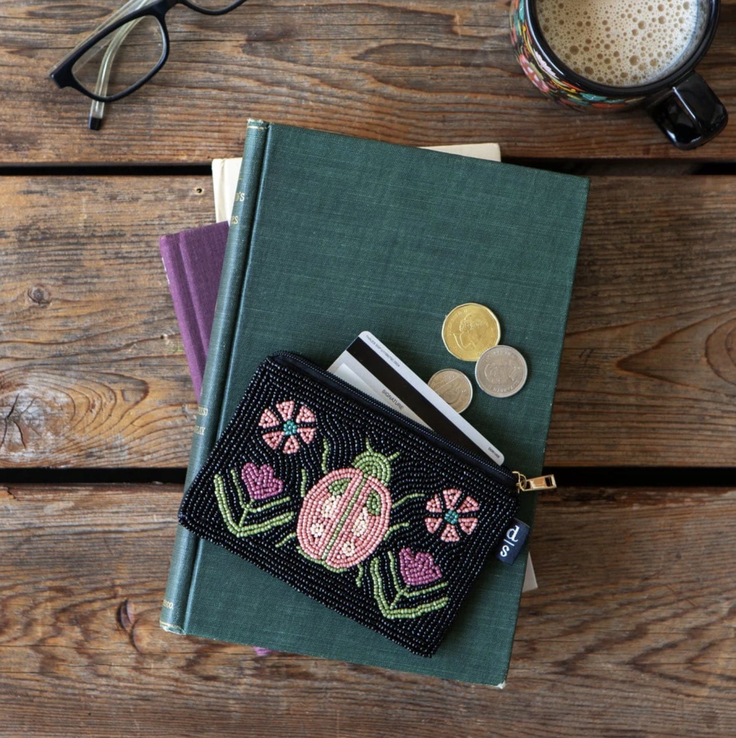 Beaded Cotton Canvas Zipper Pouch - Amulet