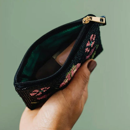Beaded Cotton Canvas Zipper Pouch - Amulet