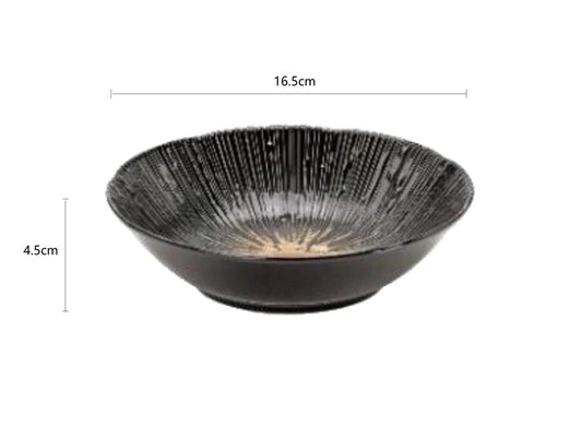 [EI] Mino Yaki Qian Black Lines Wide Bowl - 16cm