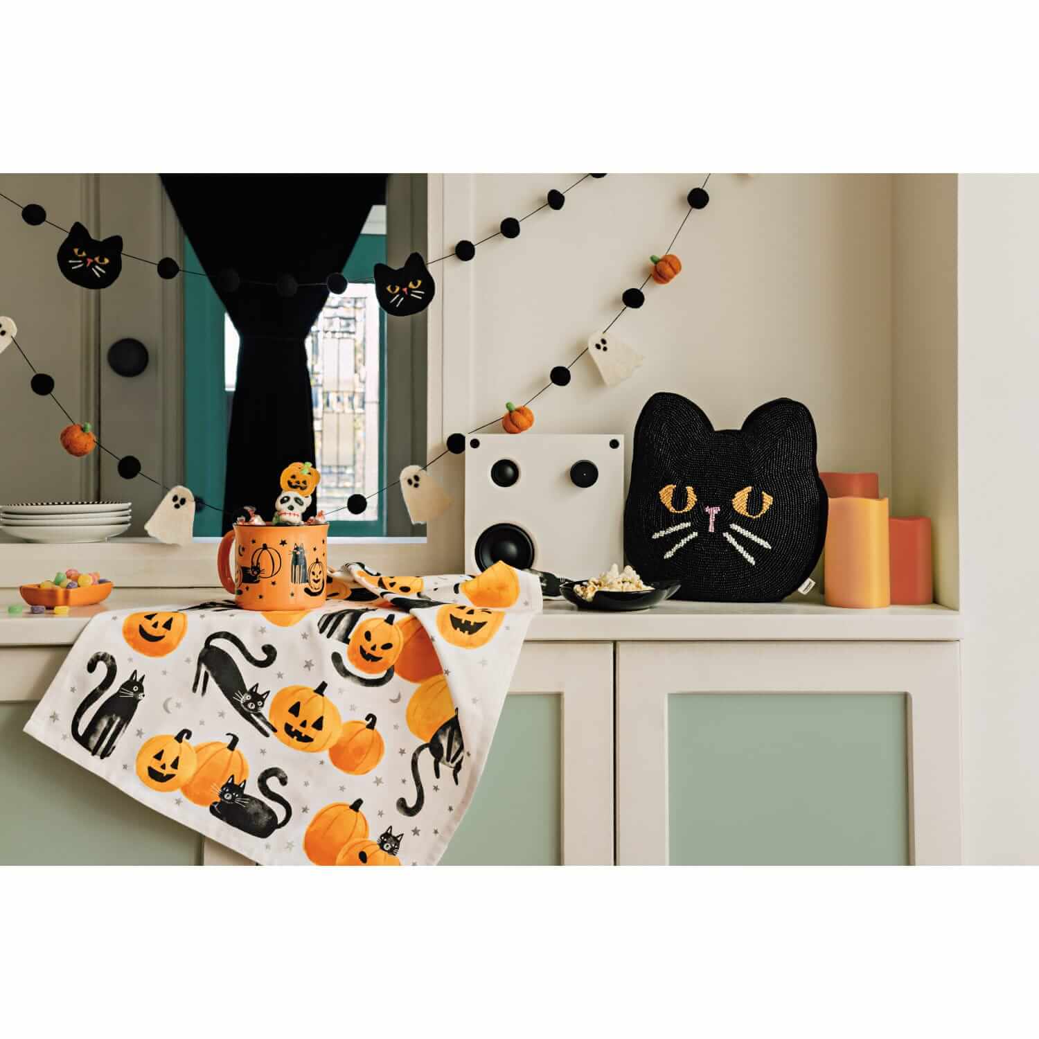 Felted Wool Garland - Black Cat-Home-Pretty Clean Shop
