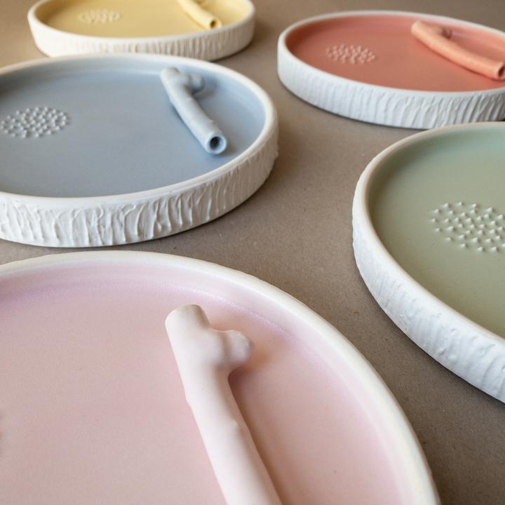 Ceramic Rolling Tray with Pipe - Forest Set - Coral