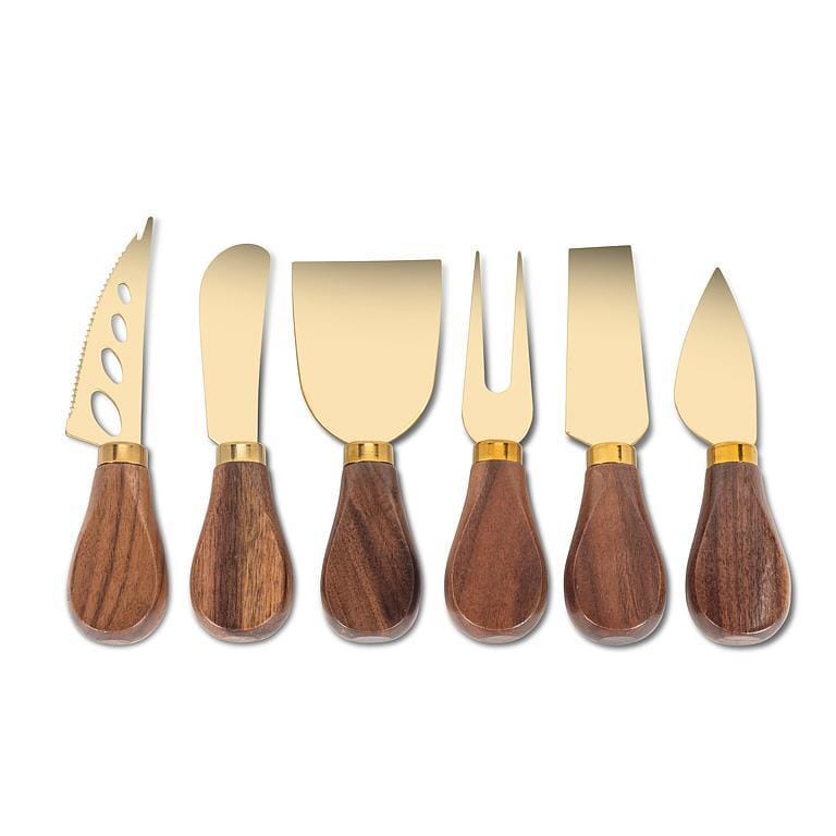 Gold Walnut Handled Cheese Knives -  Set of 6