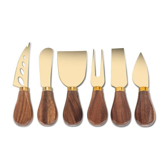 Gold Walnut Handled Cheese Knives -  Set of 6