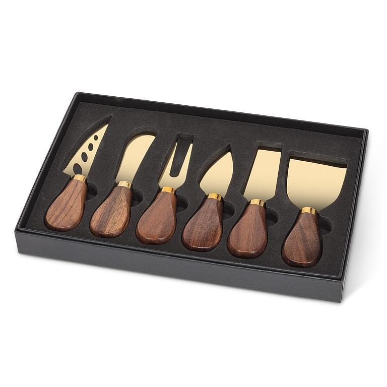 Gold Walnut Handled Cheese Knives -  Set of 6