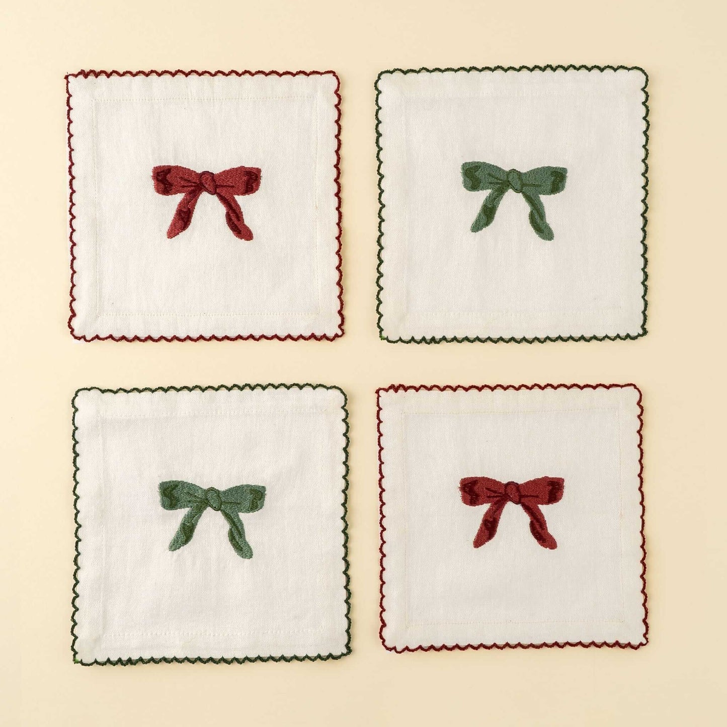 Embroidered Bow Cocktail Napkins - Set of 4-Pretty Clean Shop
