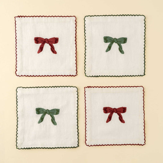 Embroidered Bow Cocktail Napkins - Set of 4-Pretty Clean Shop