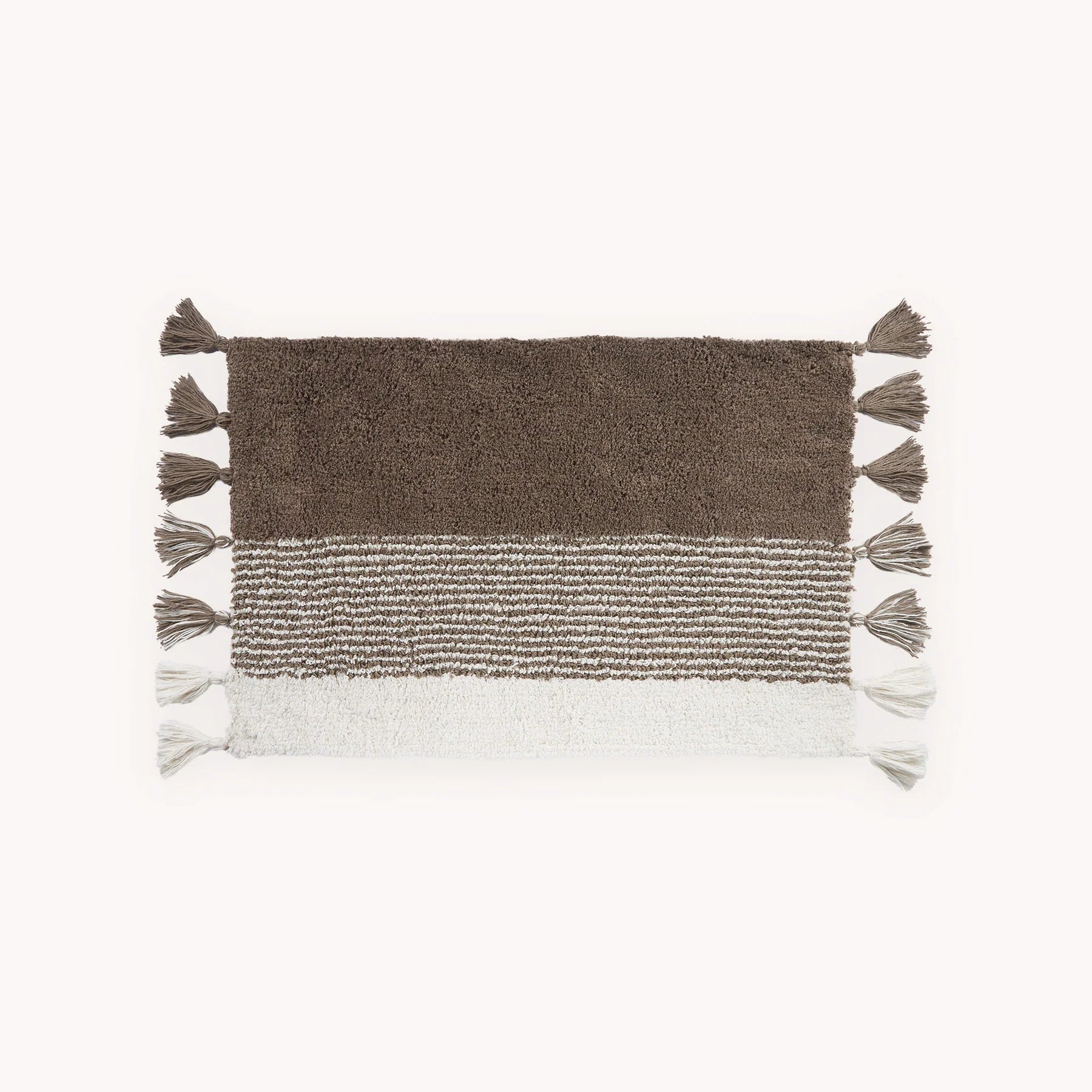 Cotton Reversible Bath Mat - Half Thin Stripe Taupe