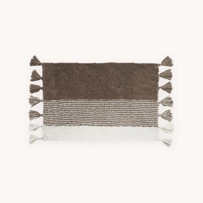 Cotton Reversible Bath Mat - Half Thin Stripe Taupe