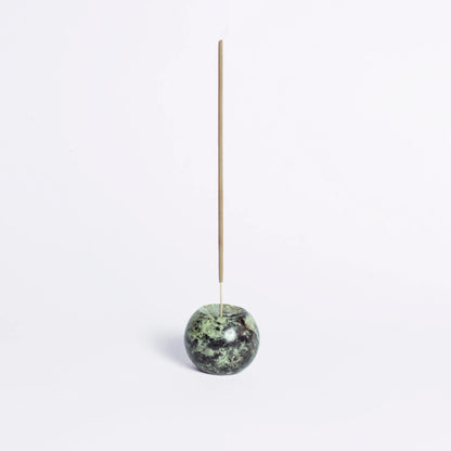 Gemstone Waxing Moon Incense Holder - Serpentine Green
