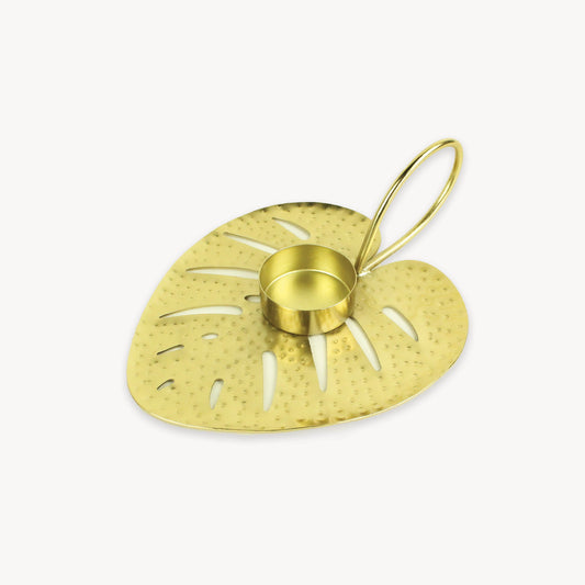 Iron Monstera Leaf Votive Holder - Gold