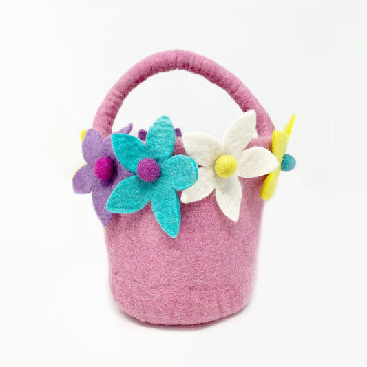 Felted Basket - Pink Flowers
