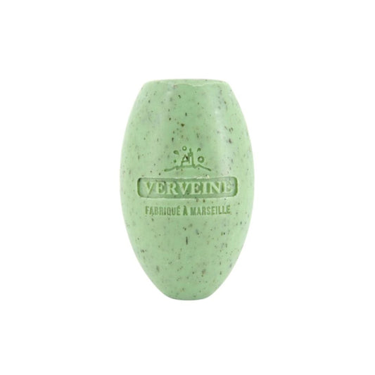 Green soap bar with 'Verveine' branding on a white background