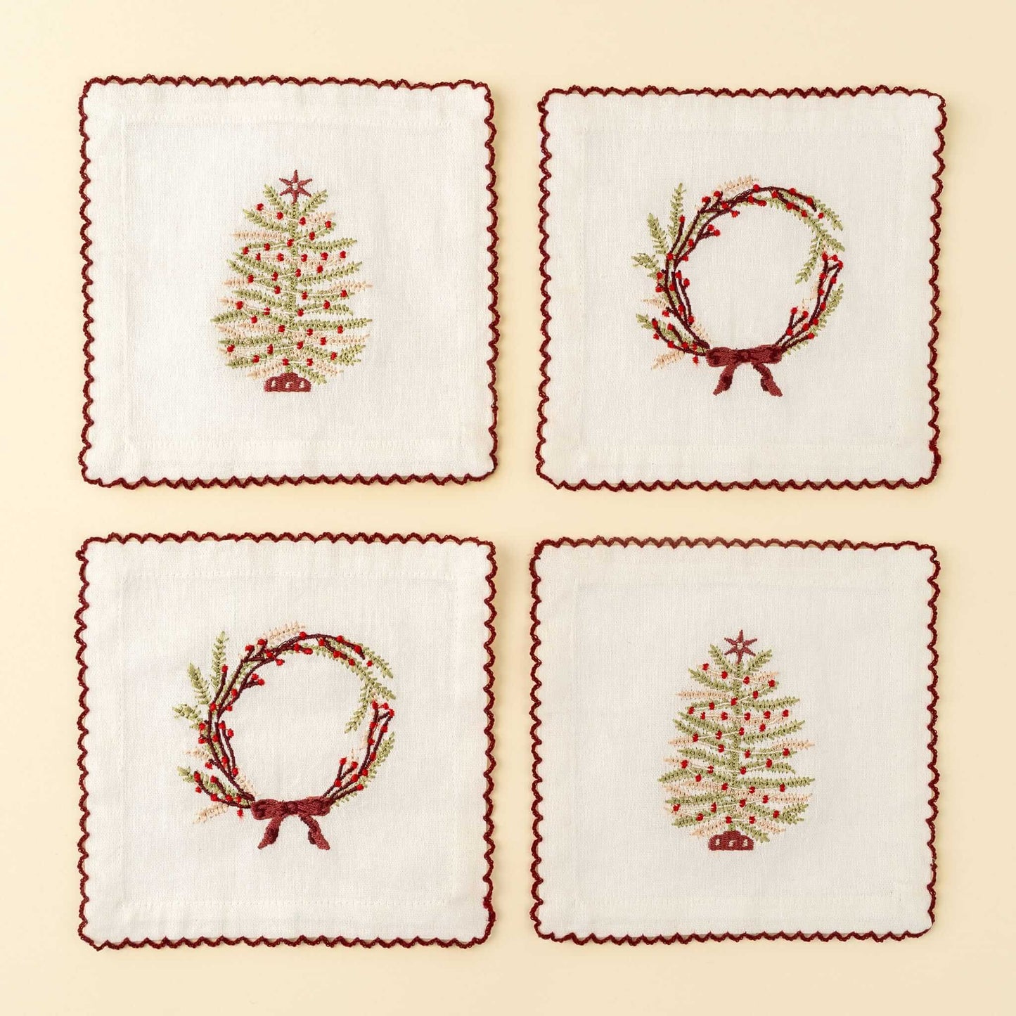 Embroidered Holiday Cocktail Napkins - Set of 4-Pretty Clean Shop