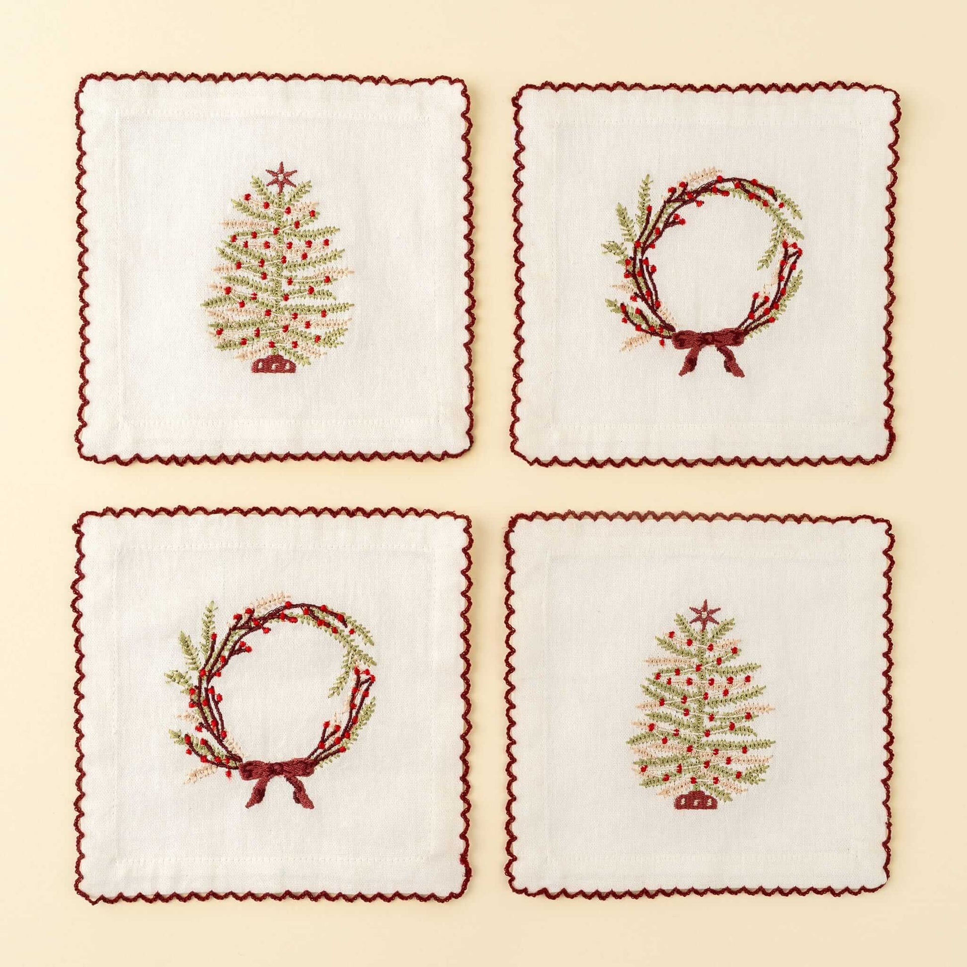 Embroidered Holiday Cocktail Napkins - Set of 4-Pretty Clean Shop