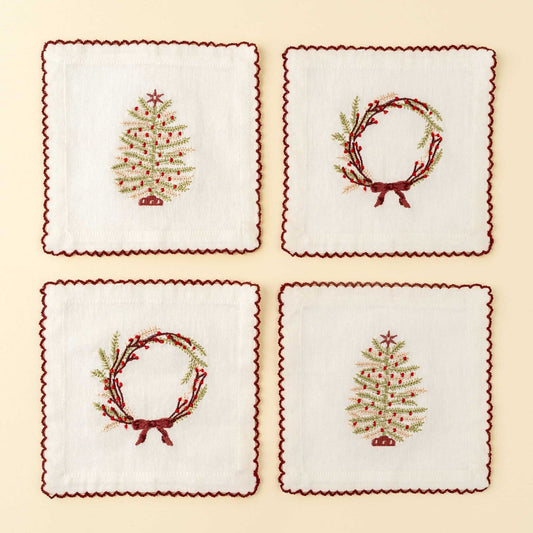 Embroidered Holiday Cocktail Napkins - Set of 4-Pretty Clean Shop