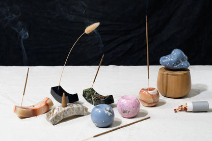 Gemstone Waxing Moon Incense Holder - Serpentine Green