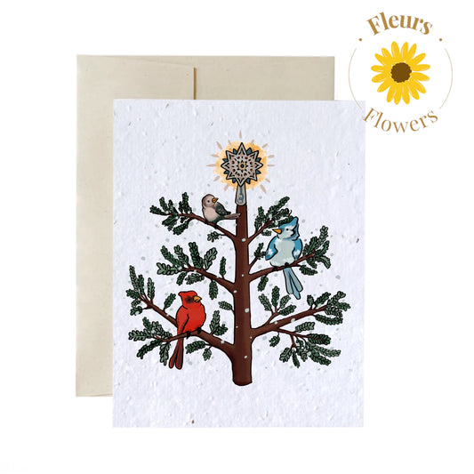 Holiday Greeting Cards - Plantable Seed Paper - Birds in a Tree