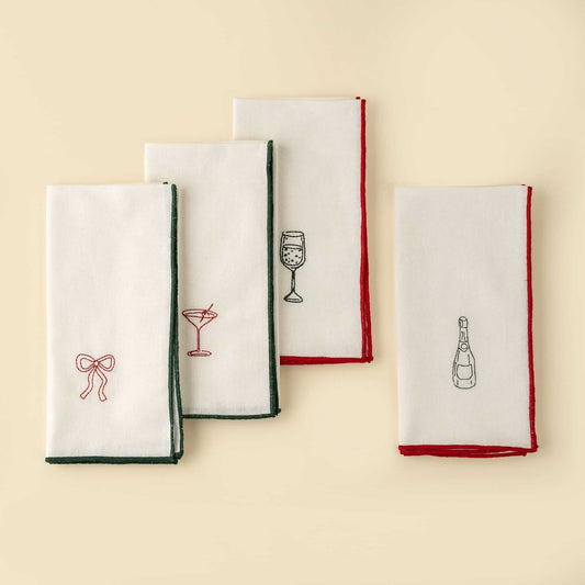 Embroidered Holiday Toast Napkins - Set of 4-Pretty Clean Shop