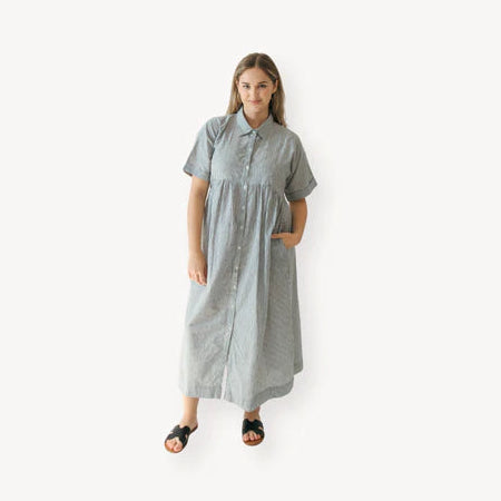 Collared Button Shirt Dress - Charcoal