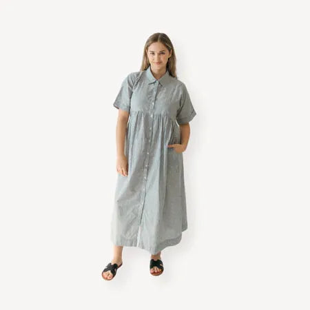 Collared Button Shirt Dress - Charcoal | prettycleanshop.myshopify.com