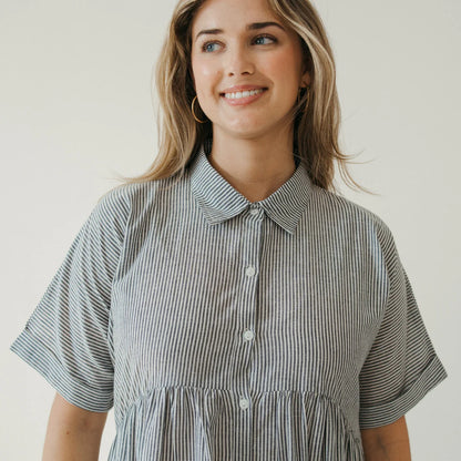 Collared Button Shirt Dress - Charcoal