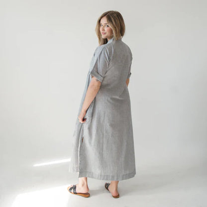 Collared Button Shirt Dress - Charcoal