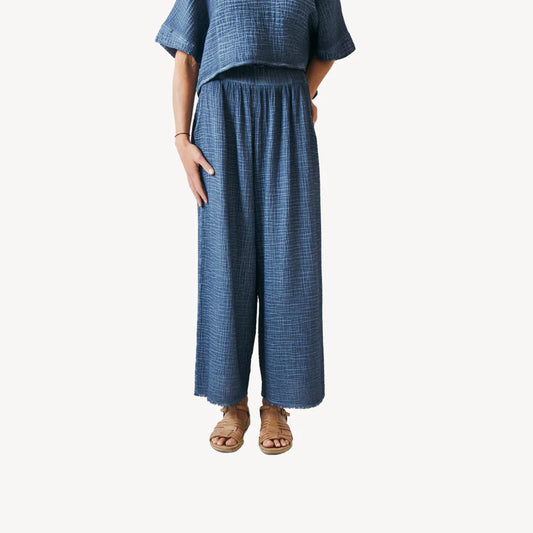 Crinkle Palazzo Pants - Denim