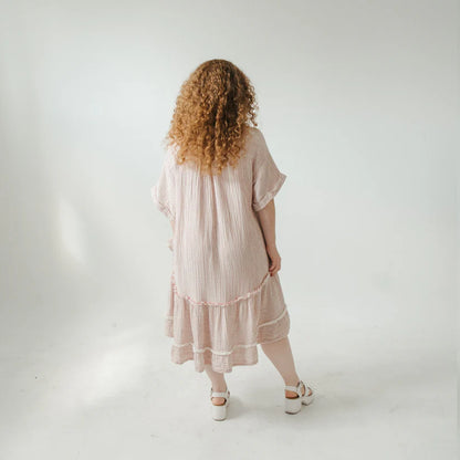 Striped Crinkle Ruffled V Dress - Red