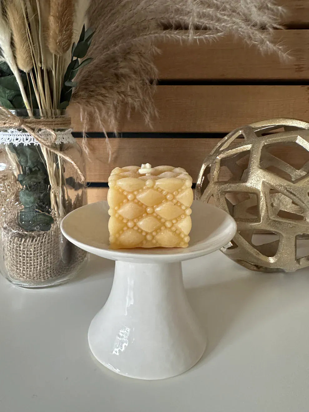 Beeswax Candle - Beaded Pillow - Square - Cube | prettycleanshop