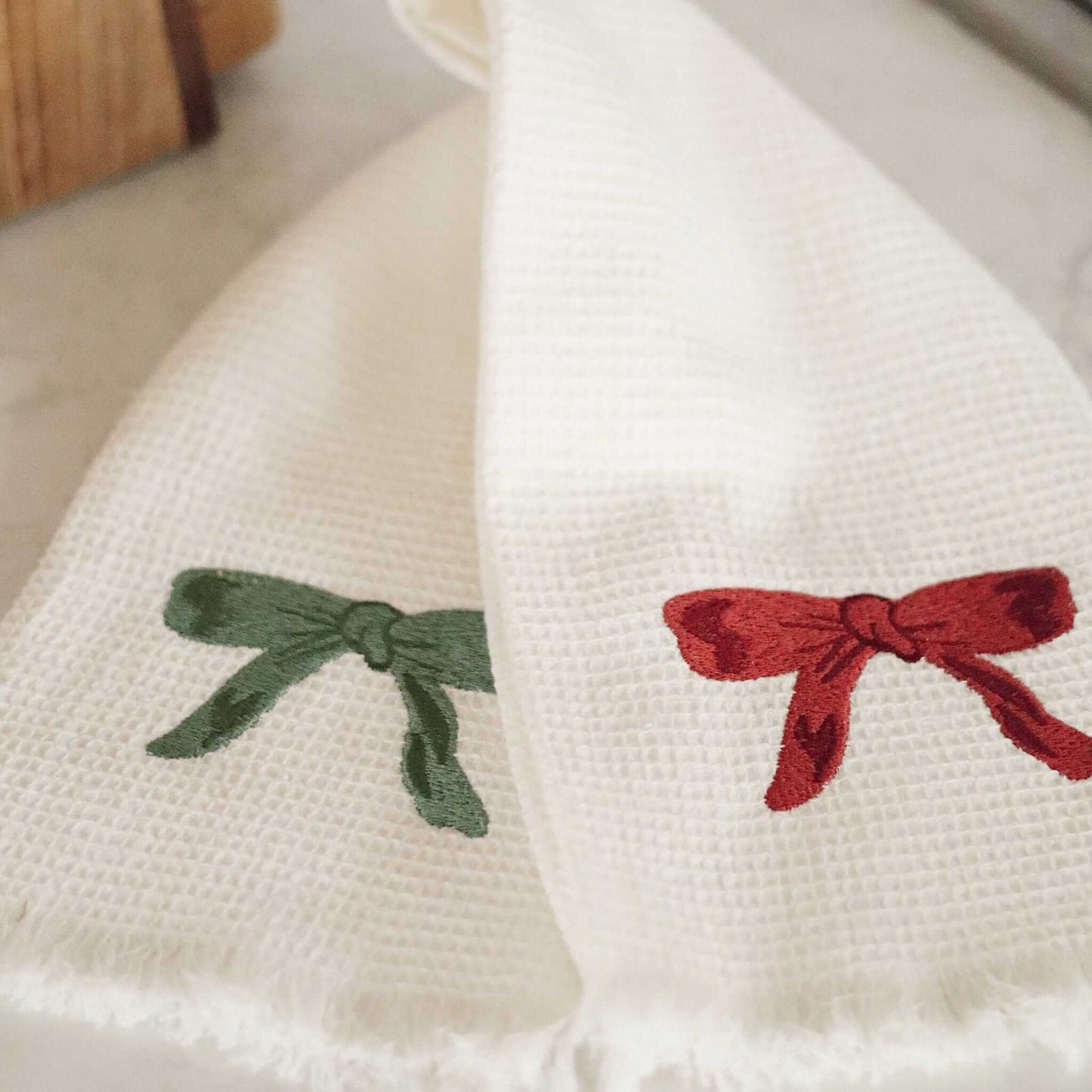 Embroidered Bow Waffle Hand Towel - Set of 2-Pretty Clean Shop