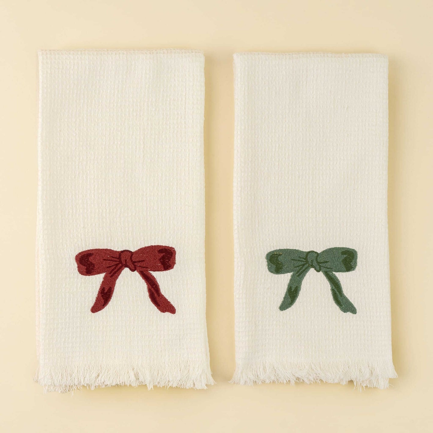Embroidered Bow Waffle Hand Towel - Set of 2-Pretty Clean Shop