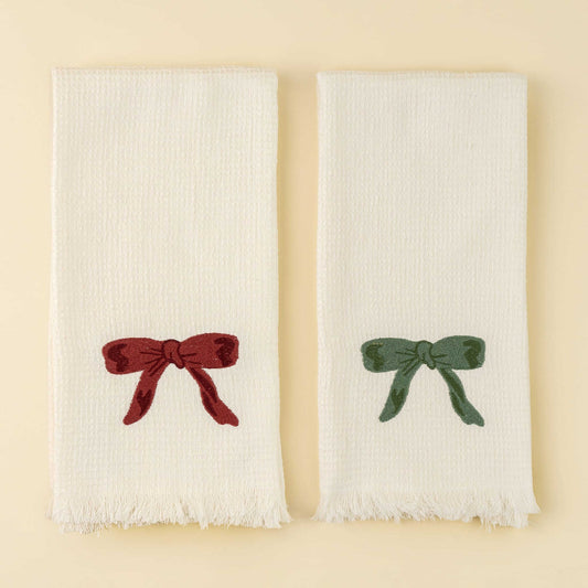 Embroidered Bow Waffle Hand Towel - Set of 2-Pretty Clean Shop