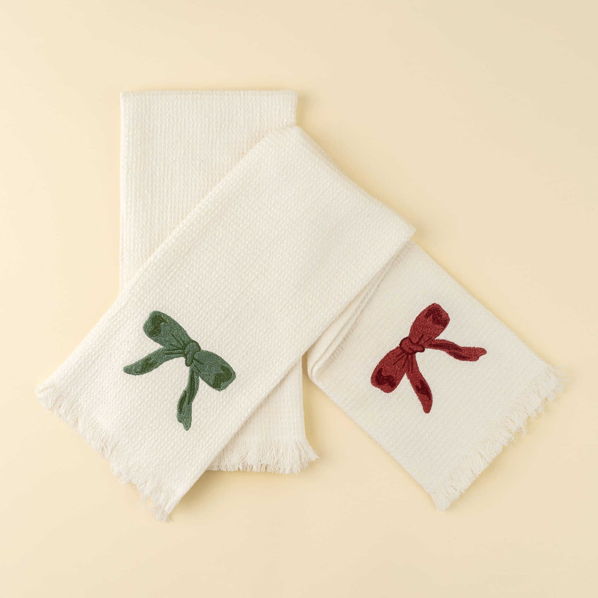 Embroidered Bow Waffle Hand Towel - Set of 2-Pretty Clean Shop